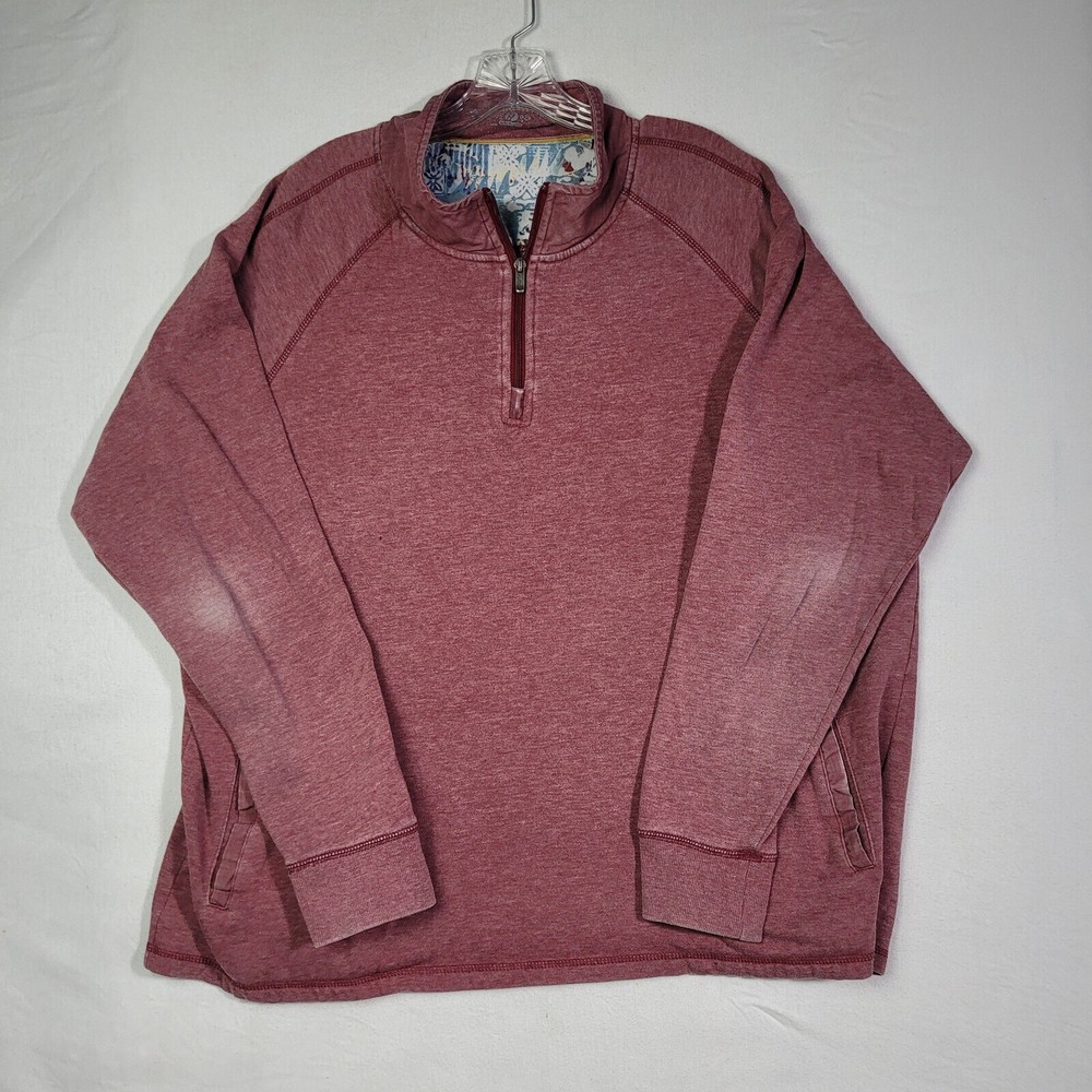 Margaritaville Sweater Men XXLarge Maroon Quarter Zip Pullover Long Sleeve Blend